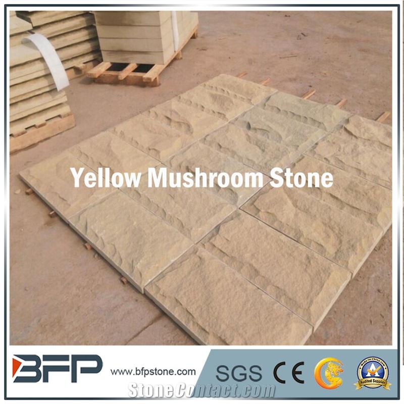 Chinese Golden Yellow Sandstone for Mushroom for Villa"S Exterior Wall Cladiing