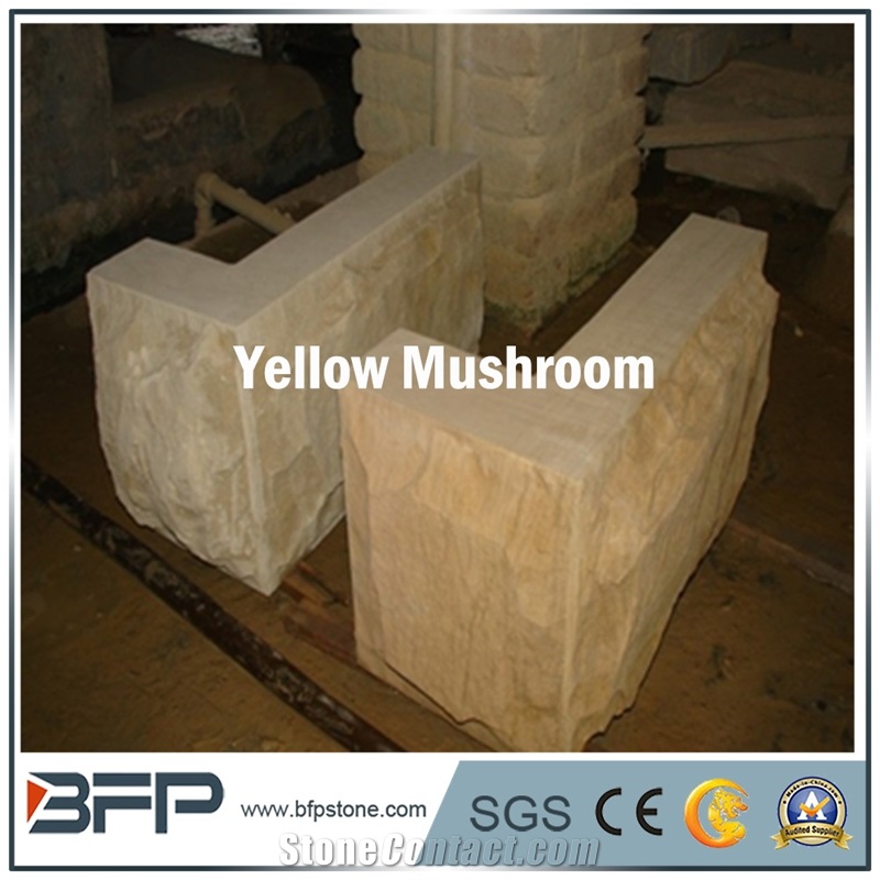 Chinese Golden Yellow Sandstone for Mushroom for Villa"S Exterior Wall Cladiing