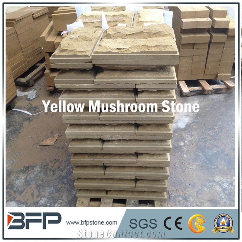 Chinese Golden Yellow Sandstone for Mushroom for Villa"S Exterior Wall Cladiing