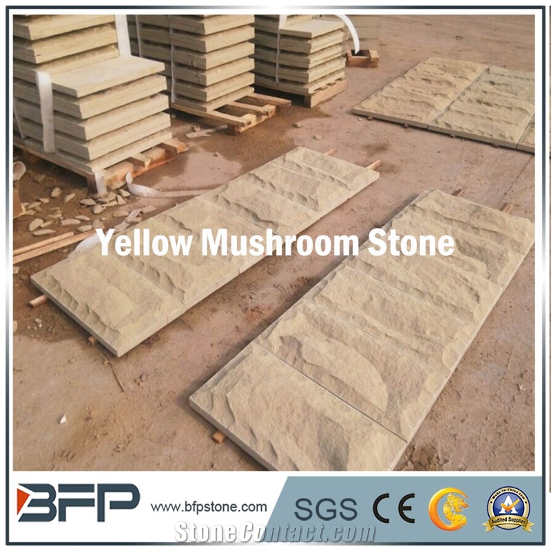 Chinese Golden Yellow Sandstone for Mushroom for Villa"S Exterior Wall Cladiing