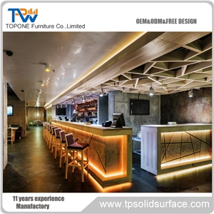 China Factory Oem Design Artificial Marble Stone Nightclub Led Bar Counter Tops, Interior Stone Acrylic Solid Surface Wine Bar Table Led Lighed Desk