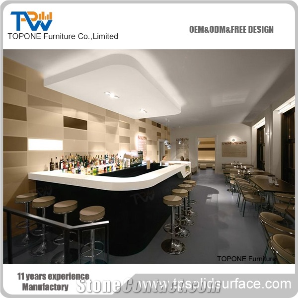 China Factory Supply Artificial Marble Stone Bar Counter Tops Wooden Bar Counter, Interior Stone Acrylic Solid Surface Bar Table Tops Wooden Bar Desk