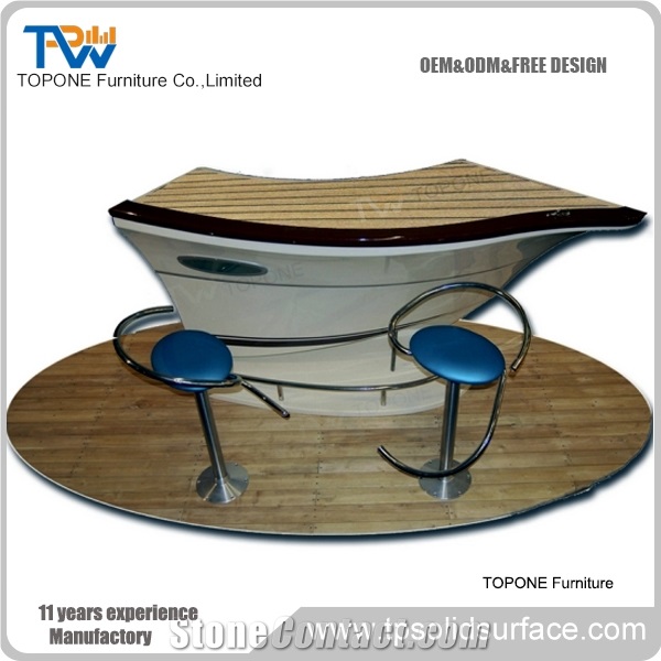 China Factory Supply Artificial Marble Stone Bar Counter Tops Wooden Bar Counter, Interior Stone Acrylic Solid Surface Bar Table Tops Wooden Bar Desk