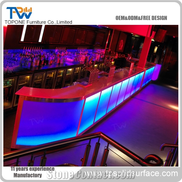 Custom Design Artificial Stone Bar Countertops, Interior Stone Acrylic Solid Surface Bar Table Top Furniture Design Oem