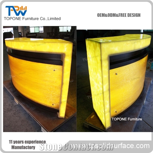 Custom Made Pure Acrylic Solid Surface High Glossy Curved Led Cocktail Bar Counter Top for Nightclub, Interior Stone Artificial Marble Stone Bar Tops