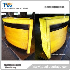 Custom Made Pure Acrylic Solid Surface High Glossy Curved Led Cocktail Bar Counter Top for Nightclub, Interior Stone Artificial Marble Stone Bar Tops