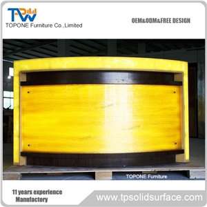 Custom Made Pure Acrylic Solid Surface High Glossy Curved Led Cocktail Bar Counter Top for Nightclub, Interior Stone Artificial Marble Stone Bar Tops