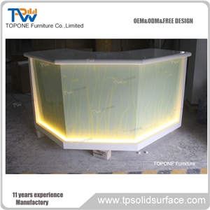 Hotel Artificial Marble Stone Bar Table Top Led Glowing Counter, Interior Stone Acrylic Solid Surface Curved Led Restaurant Bar Counter Tops Furniture