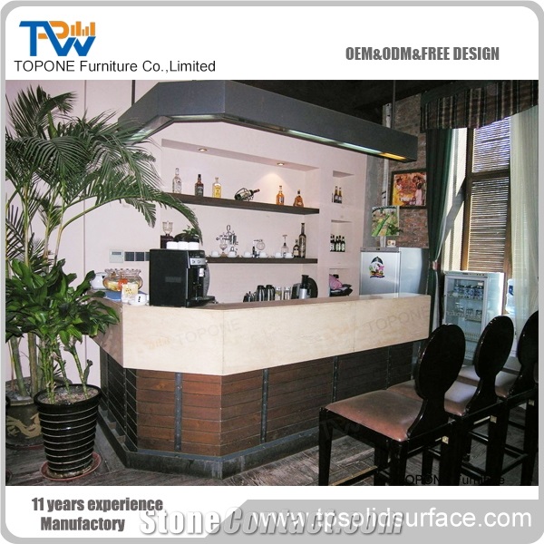Hotel Artificial Marble Stone Bar Table Top Led Glowing Counter, Interior Stone Acrylic Solid Surface Curved Led Restaurant Bar Counter Tops Furniture