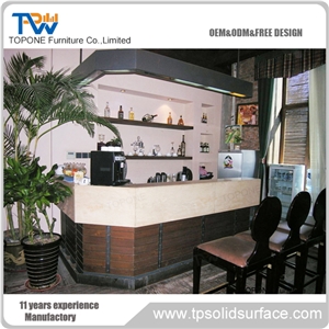 Hotel Artificial Marble Stone Bar Table Top Led Glowing Counter, Interior Stone Acrylic Solid Surface Curved Led Restaurant Bar Counter Tops Furniture