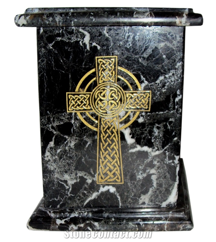 Prominent Cremation Urn, Zebra Black Marble Cremation Urns