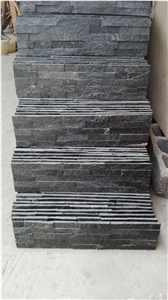 Black Quartzite Culture Stone,Black Stone Cladding,Natural Ledger Panels,Porches Stacked Stone,Interior Black Thin Stone Veneer,Outdoor Wall Panel