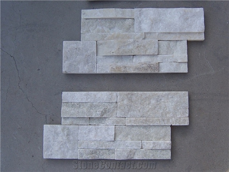China Cream White Quartzite Stacked Stone Wall Cladding Panel Ledge Stone Split Face Tile Landscaping Interior & Exterior Culture Stone 35x18cm