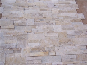 China Cream White Quartzite Stacked Stone Wall Cladding Panel Ledge Stone Split Face Tile Landscaping Interior & Exterior Culture Stone 35x18cm