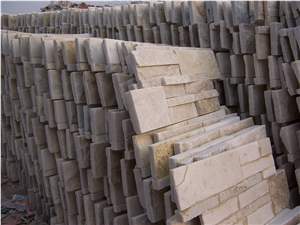China Cream White Quartzite Stacked Stone Wall Cladding Panel Ledge Stone Split Face Tile Landscaping Interior & Exterior Culture Stone 35x18cm