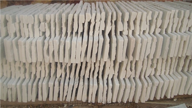 China Pure White Quartzite Stacked Stone Wall Cladding Panel Ledge Stone Split Face Tile Landscaping Interior & Exterior Culture Stone 35x18cm