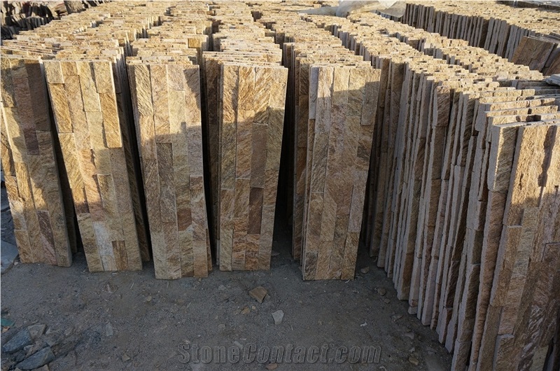 Gold Quartzite Stone (Gc-107 Straight Side-5 Rows) /Culture Stone/Stone Veneer/Wall Stone/ Natural Quartzite