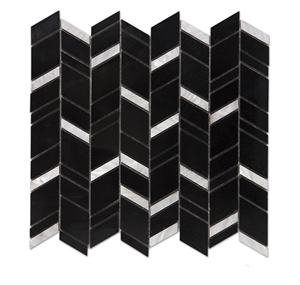 Black and White Nero Marquina Mix Shell Chevron Mosaic Tile