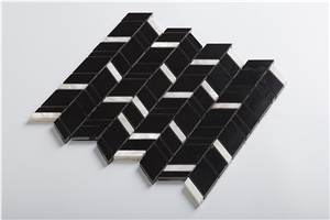 Black and White Nero Marquina Mix Shell Chevron Mosaic Tile