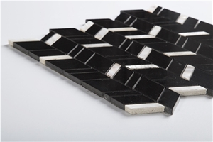 Black and White Nero Marquina Mix Shell Chevron Mosaic Tile