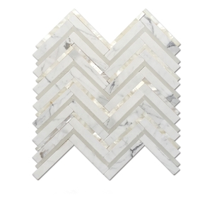 Calacatta Gold Marble Mix Pearl Shell Herringbonechevron Mosaic Tile