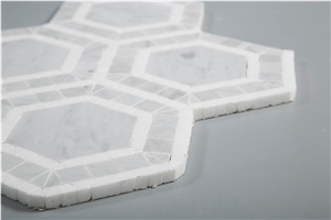 Carrara White and Greece Thassos White Marble Hexagon Floor Mosaic Tiles