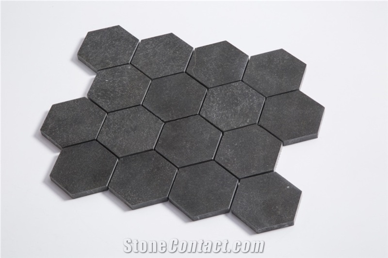 China Black Basalt Grey Volcanic Basalt 3 Inch Hexagon Mosaic Tile