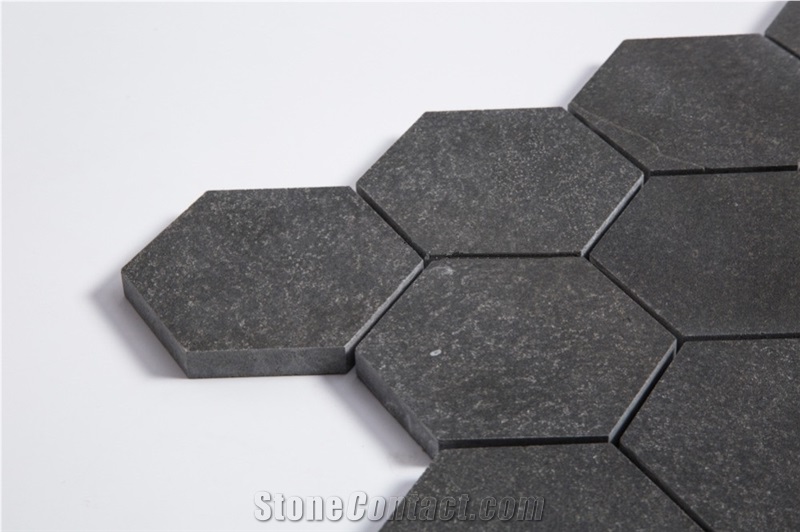 China Black Basalt Grey Volcanic Basalt 3 Inch Hexagon Mosaic Tile