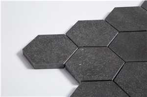 China Black Basalt Grey Volcanic Basalt 3 Inch Hexagon Mosaic Tile