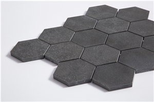 China Black Basalt Grey Volcanic Basalt 3 Inch Hexagon Mosaic Tile