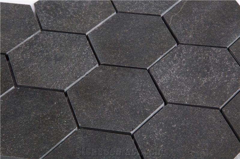 China Black Basalt Grey Volcanic Basalt 3 Inch Hexagon Mosaic Tile