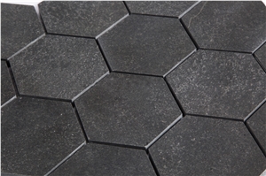 China Black Basalt Grey Volcanic Basalt 3 Inch Hexagon Mosaic Tile