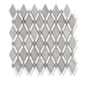 Chinese Blue Wood Vein Marble Rhombus with Thassos White Brick Mosaic Tile