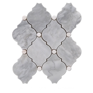 Gray Marble Arabesque Wall Tiles Mosaic with White Dots, Carrara Gray Marble with Thassos White Dot Mosaic Tile, Bardiglio Grey with Thassos White