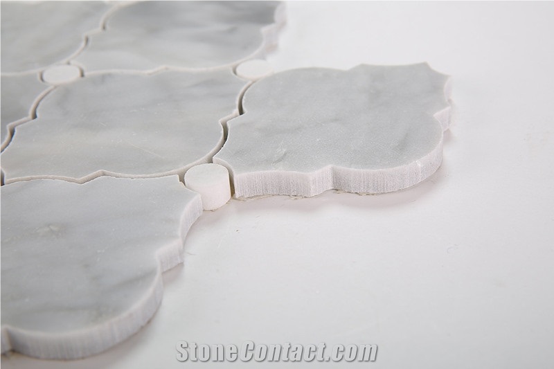 Gray Marble Arabesque Wall Tiles Mosaic with White Dots, Carrara Gray Marble with Thassos White Dot Mosaic Tile, Bardiglio Grey with Thassos White