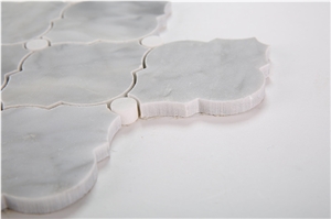 Gray Marble Arabesque Wall Tiles Mosaic with White Dots, Carrara Gray Marble with Thassos White Dot Mosaic Tile, Bardiglio Grey with Thassos White