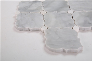 Gray Marble Arabesque Wall Tiles Mosaic with White Dots, Carrara Gray Marble with Thassos White Dot Mosaic Tile, Bardiglio Grey with Thassos White