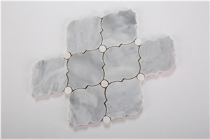 Gray Marble Arabesque Wall Tiles Mosaic with White Dots, Carrara Gray Marble with Thassos White Dot Mosaic Tile, Bardiglio Grey with Thassos White