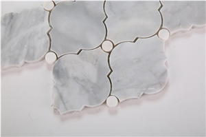 Gray Marble Arabesque Wall Tiles Mosaic with White Dots, Carrara Gray Marble with Thassos White Dot Mosaic Tile, Bardiglio Grey with Thassos White