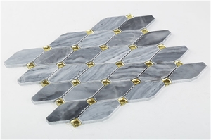 Gray Marble Long Octagon Mosaic Tiles with Glass Diamond Dots , Bardiglio Carrara Long Octagon with Glass Mosaic