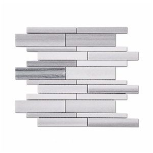 Marmara Equator White Marble + Mink Classic Marble Strip Mosaic Bathroom Tile