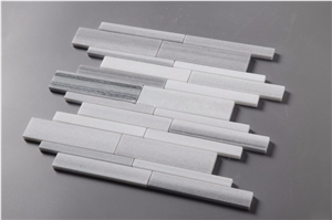 Marmara Equator White Marble + Mink Classic Marble Strip Mosaic Bathroom Tile