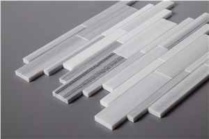 Marmara Equator White Marble + Mink Classic Marble Strip Mosaic Bathroom Tile