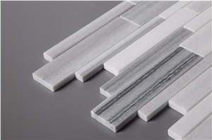 Marmara Equator White Marble + Mink Classic Marble Strip Mosaic Bathroom Tile