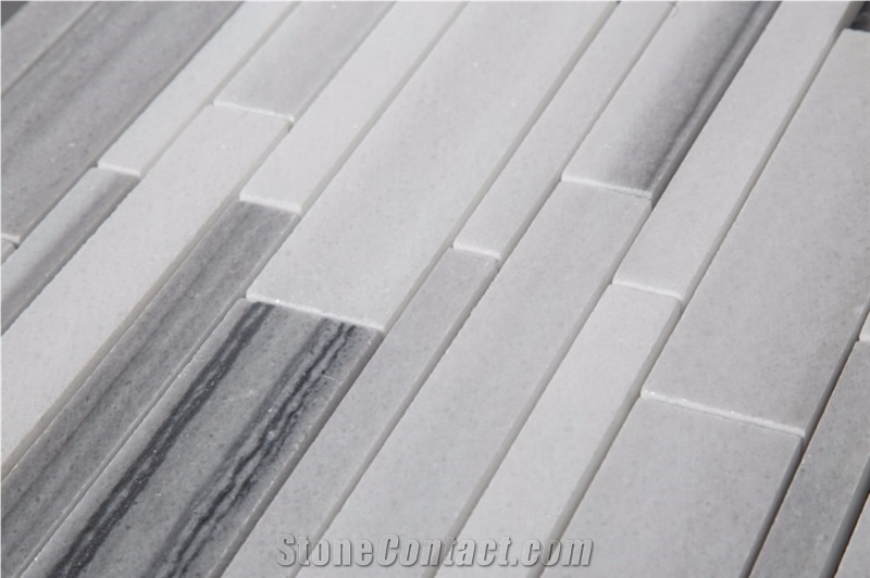 Marmara Equator White Marble + Mink Classic Marble Strip Mosaic Bathroom Tile