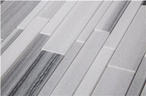 Marmara Equator White Marble + Mink Classic Marble Strip Mosaic Bathroom Tile