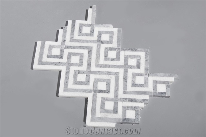 Natural White and Grey Marble Stone Mosaic Tiles for Kitchen Backsplash , Thassos White and Grey Marble Mosaic