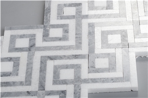 Natural White and Grey Marble Stone Mosaic Tiles for Kitchen Backsplash , Thassos White and Grey Marble Mosaic