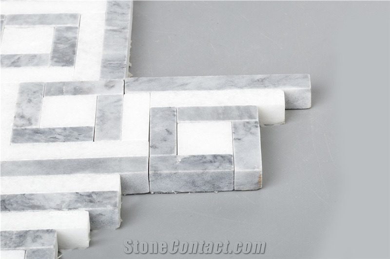 Natural White and Grey Marble Stone Mosaic Tiles for Kitchen Backsplash , Thassos White and Grey Marble Mosaic