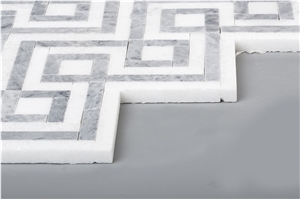 Natural White and Grey Marble Stone Mosaic Tiles for Kitchen Backsplash , Thassos White and Grey Marble Mosaic